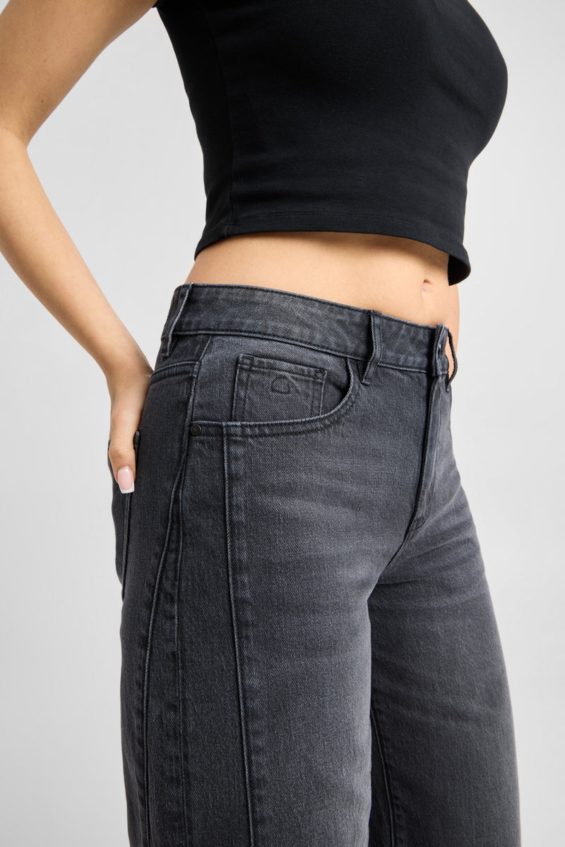 Dawn Denim - Ash Barrel Leg Minimal Stretch - Cutline Vintage Black