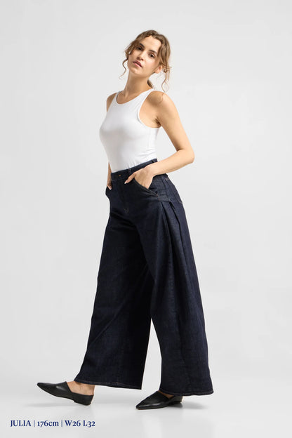 Dawn Denim - BEAMER Soft Denim - Super Wide Leg Raw Blue