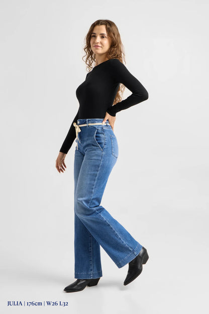 Dawn Denim - DEW Flared Soft Denim - French Pocket Medium Blue