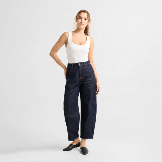 Dawn Denim - MOONDUST Soft Denim - Wide Barrel leg Raw Blue