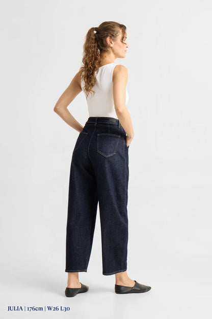 Dawn Denim - MOONDUST Soft Denim - Wide Barrel leg Raw Blue