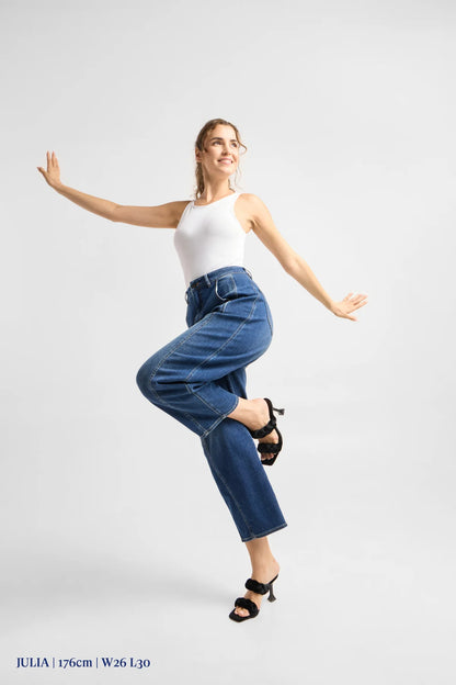 Dawn Denim - MOONDUST Soft Denim - Wide Barrel leg Vintage Blue