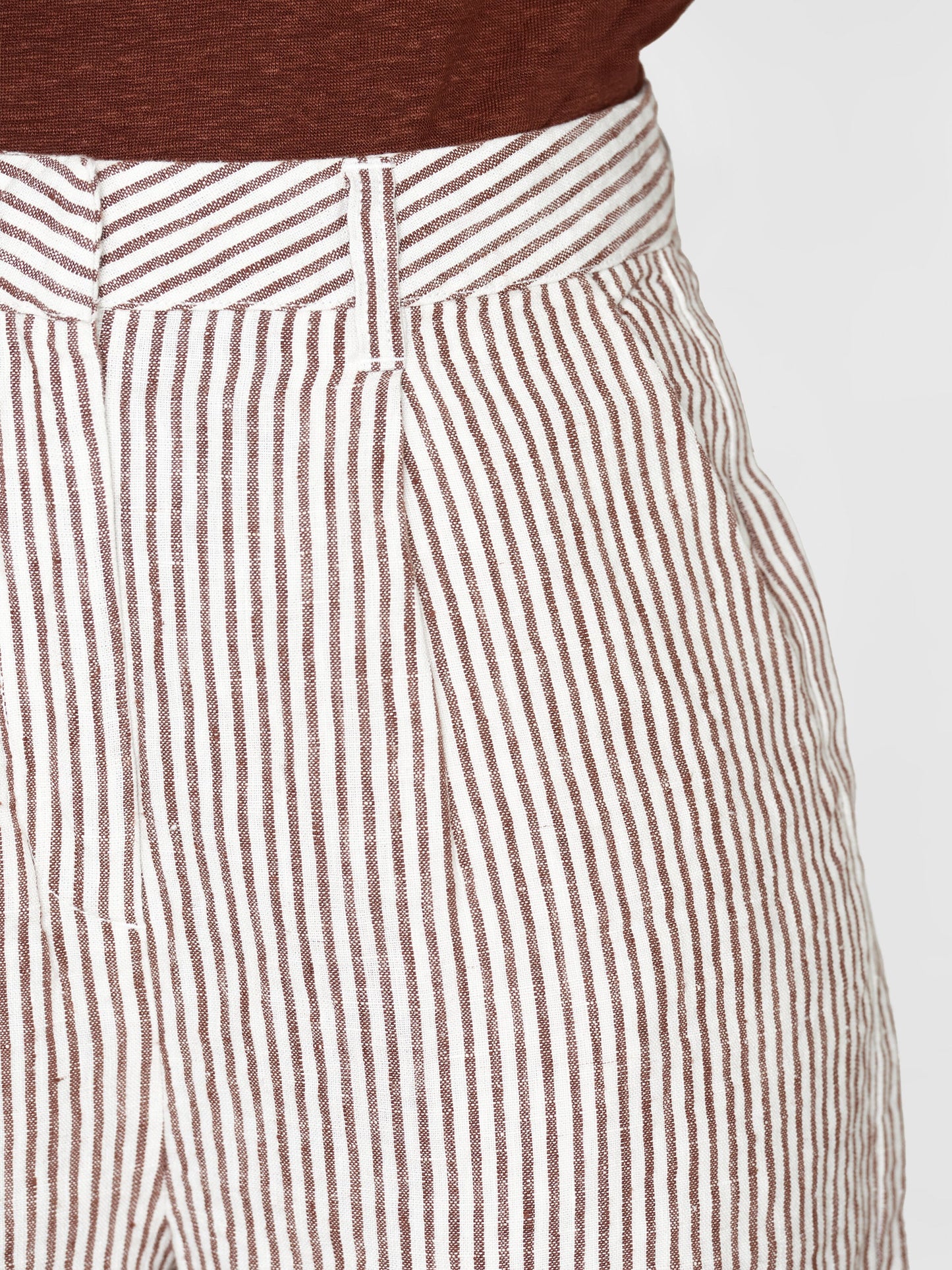 KCA - POSEY wide high-rise striped linen shorts Brown stripe