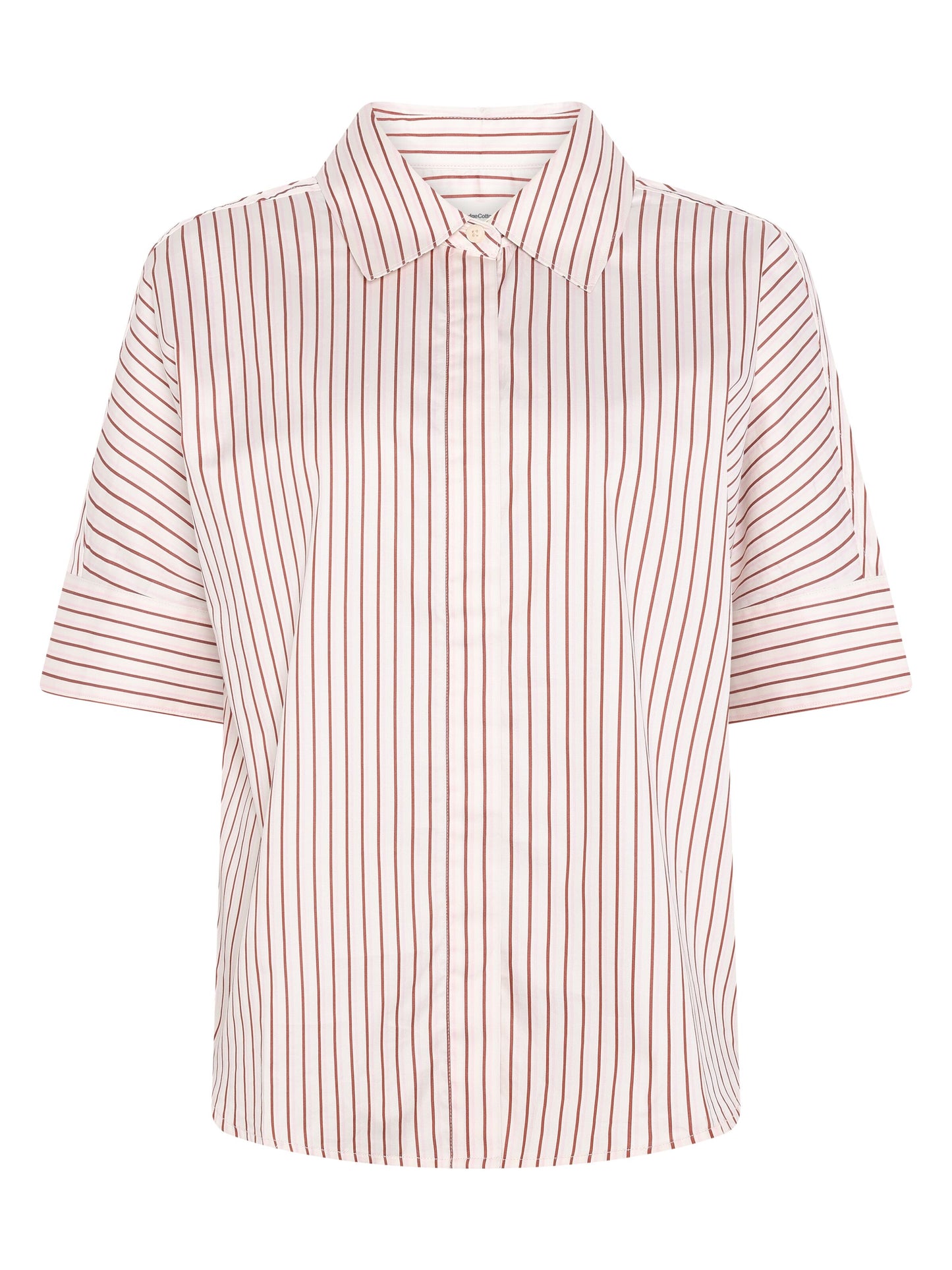KCA - Islet regular satin short sleeve shirt Red Stripe - WERTE FREUNDE