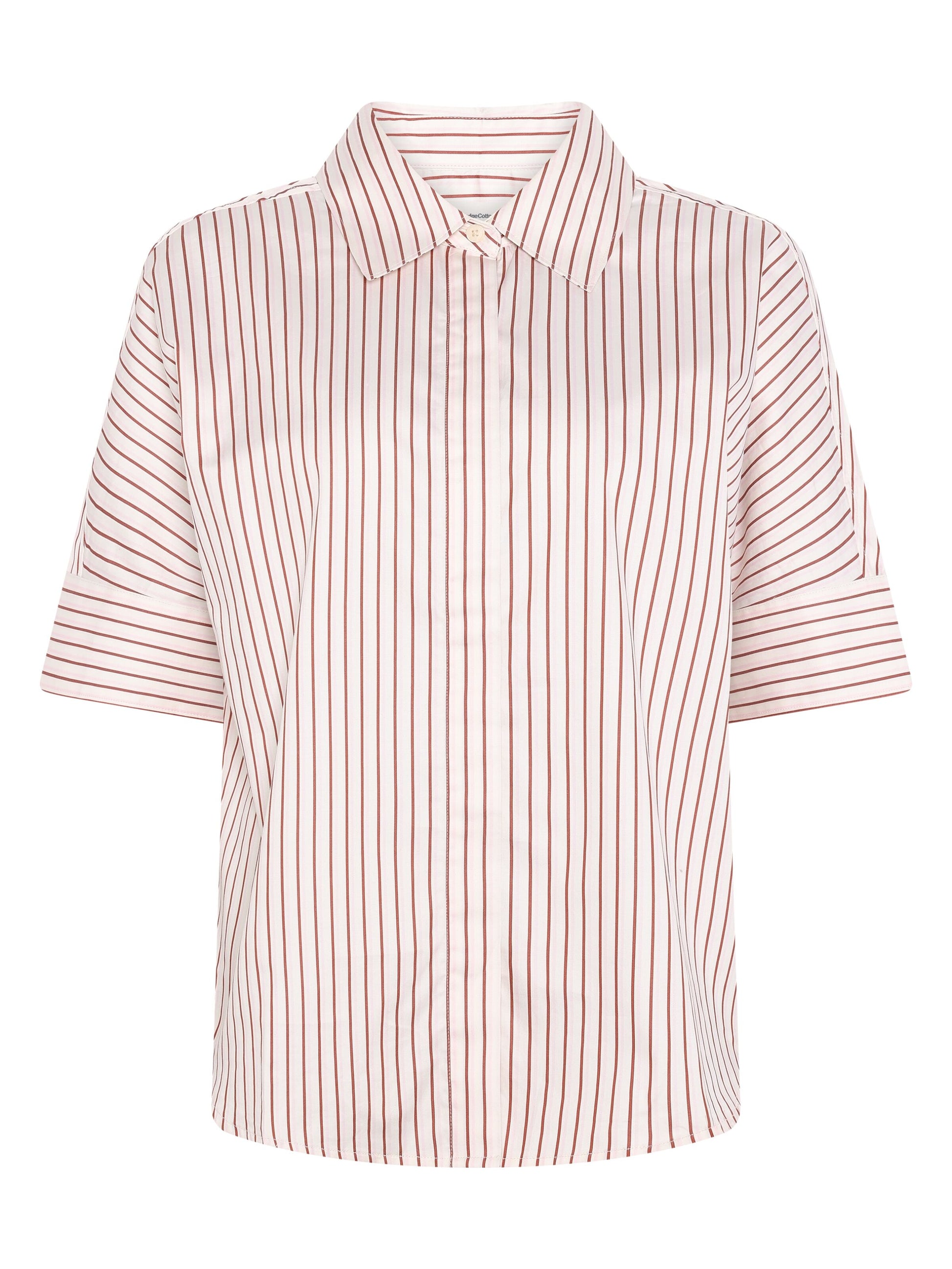 KCA - Islet regular satin short sleeve shirt Red Stripe - WERTE FREUNDE