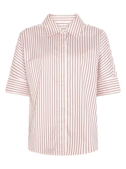 KCA - Islet regular satin short sleeve shirt Red Stripe - WERTE FREUNDE