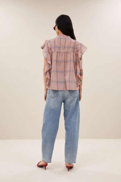by-bar - danee pink check blouse blush pink check - WERTE FREUNDE