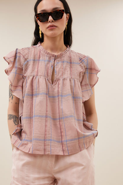 by-bar - danee pink check blouse blush pink check - WERTE FREUNDE