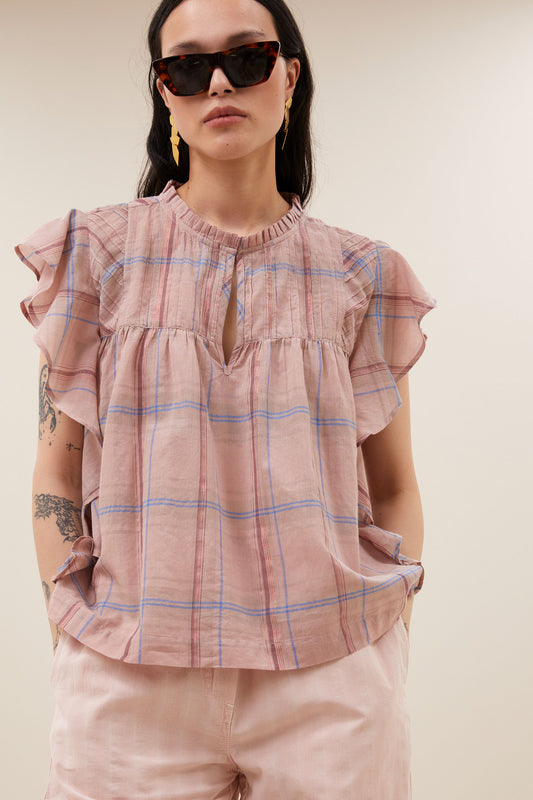 by-bar - danee pink check blouse blush pink check - WERTE FREUNDE