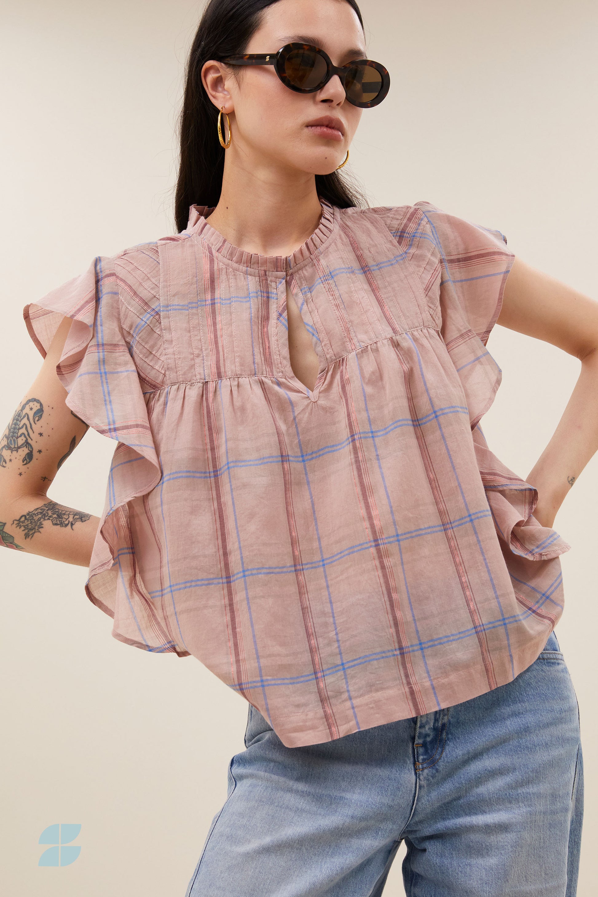 by-bar - danee pink check blouse blush pink check - WERTE FREUNDE