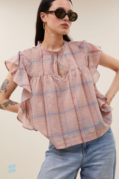 by-bar - danee pink check blouse blush pink check - WERTE FREUNDE