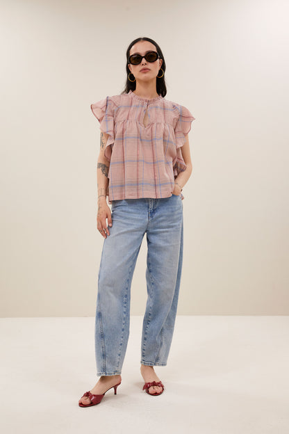 by-bar - danee pink check blouse blush pink check - WERTE FREUNDE