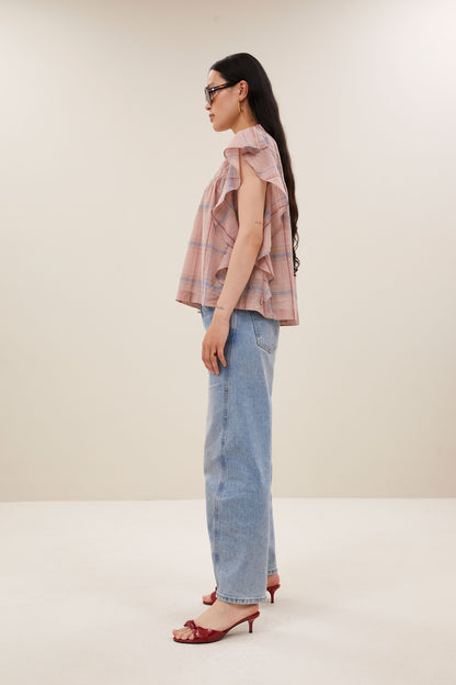 by-bar - danee pink check blouse blush pink check - WERTE FREUNDE