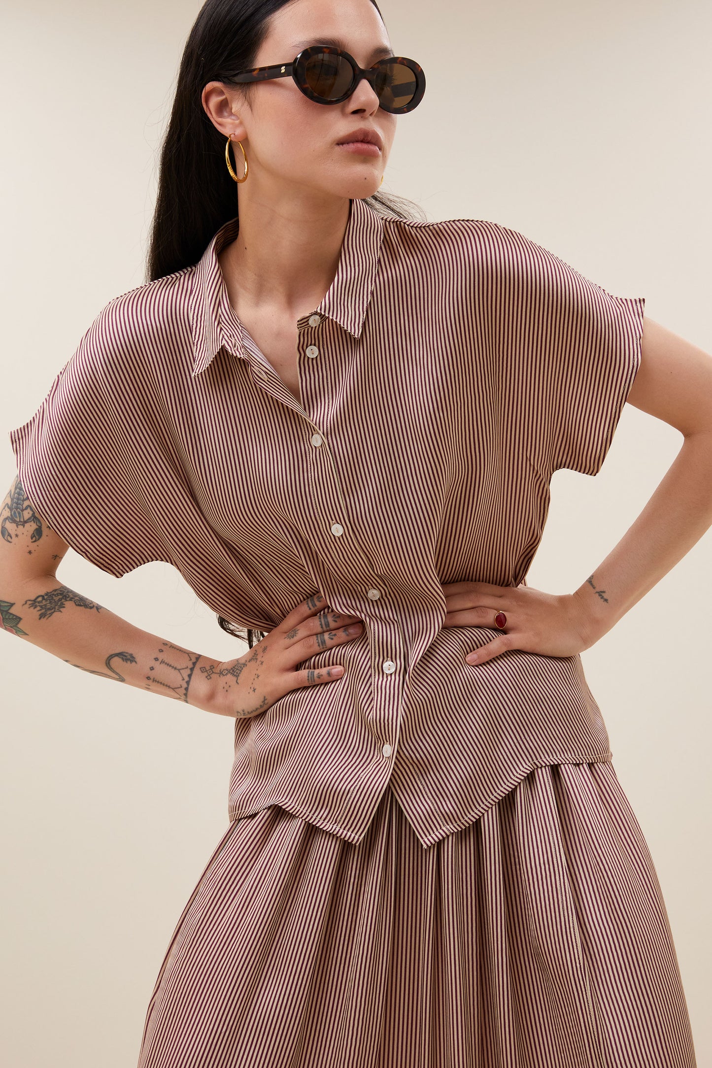 by-bar - karly viscose stripe blouse wine stripe - WERTE FREUNDE