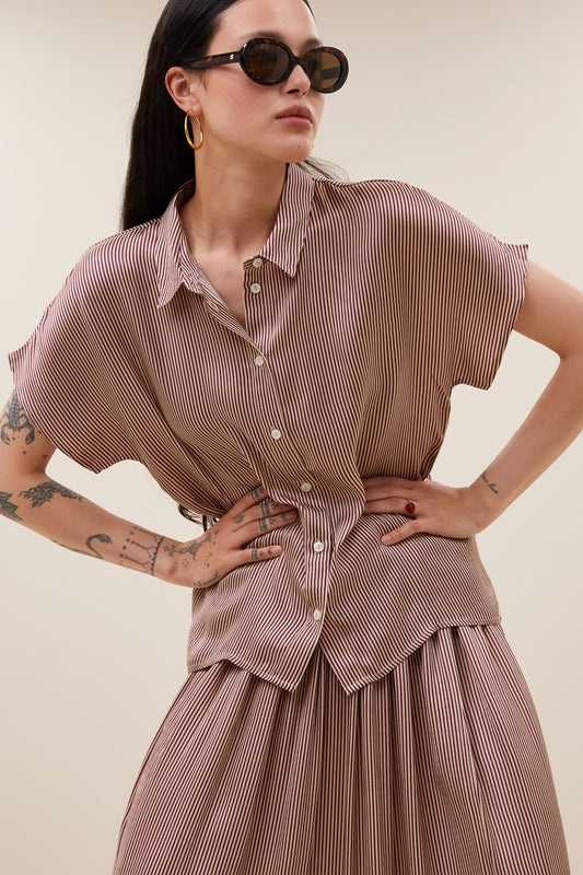 by-bar - karly viscose stripe blouse wine stripe - WERTE FREUNDE