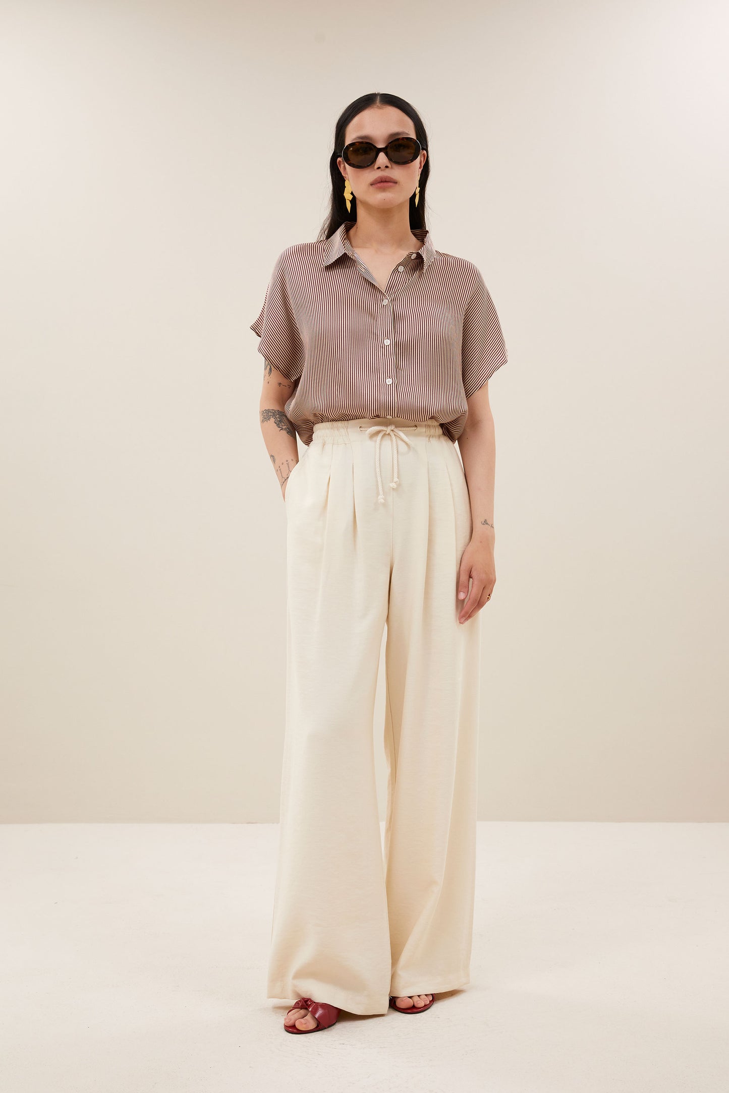 by-bar - karly viscose stripe blouse wine stripe - WERTE FREUNDE