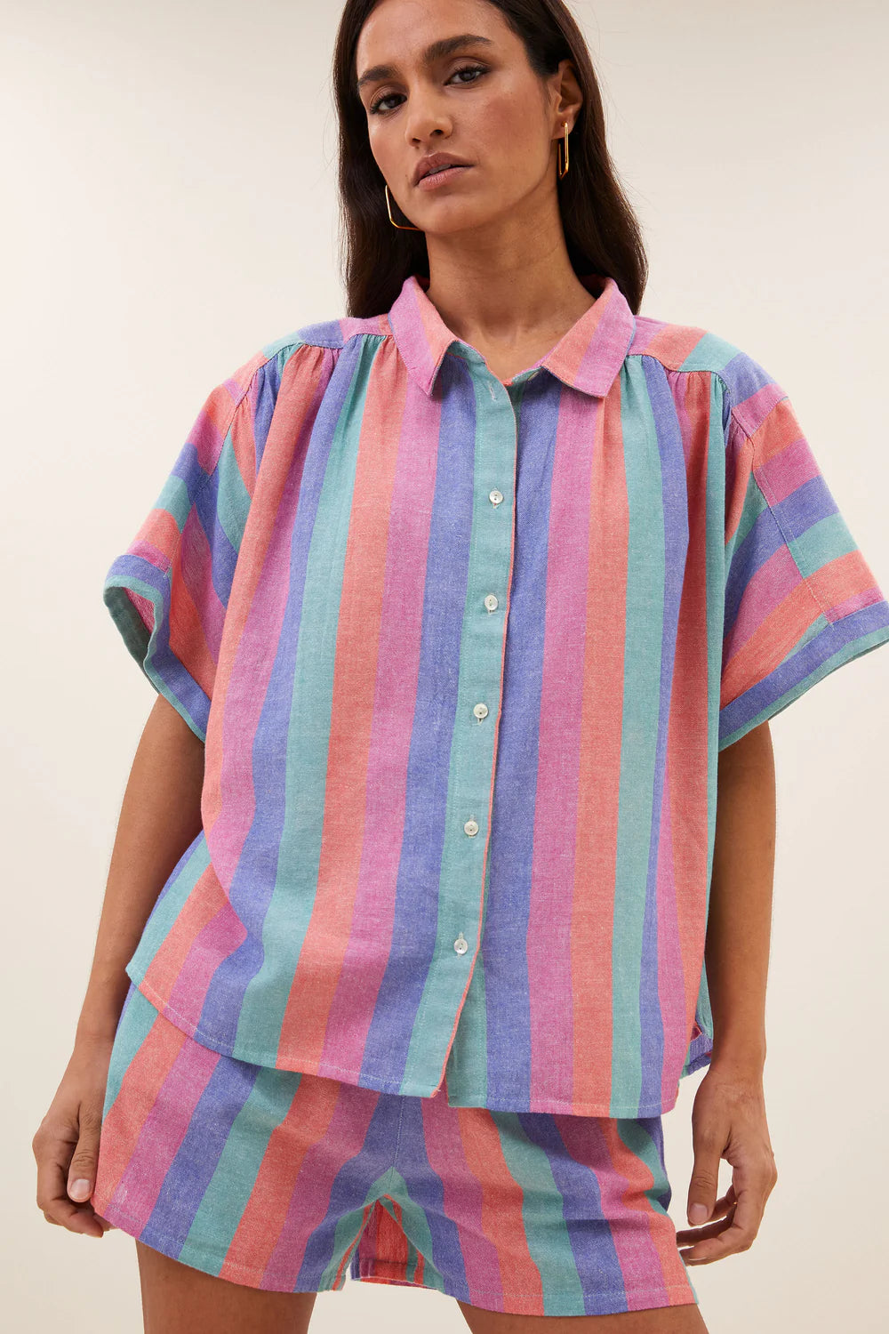 by-bar - sunny rainbow pleats blouse rainbow stripe - WERTE FREUNDE