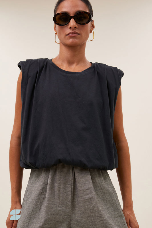 by-bar - nilou jersey top jet black - WERTE FREUNDE