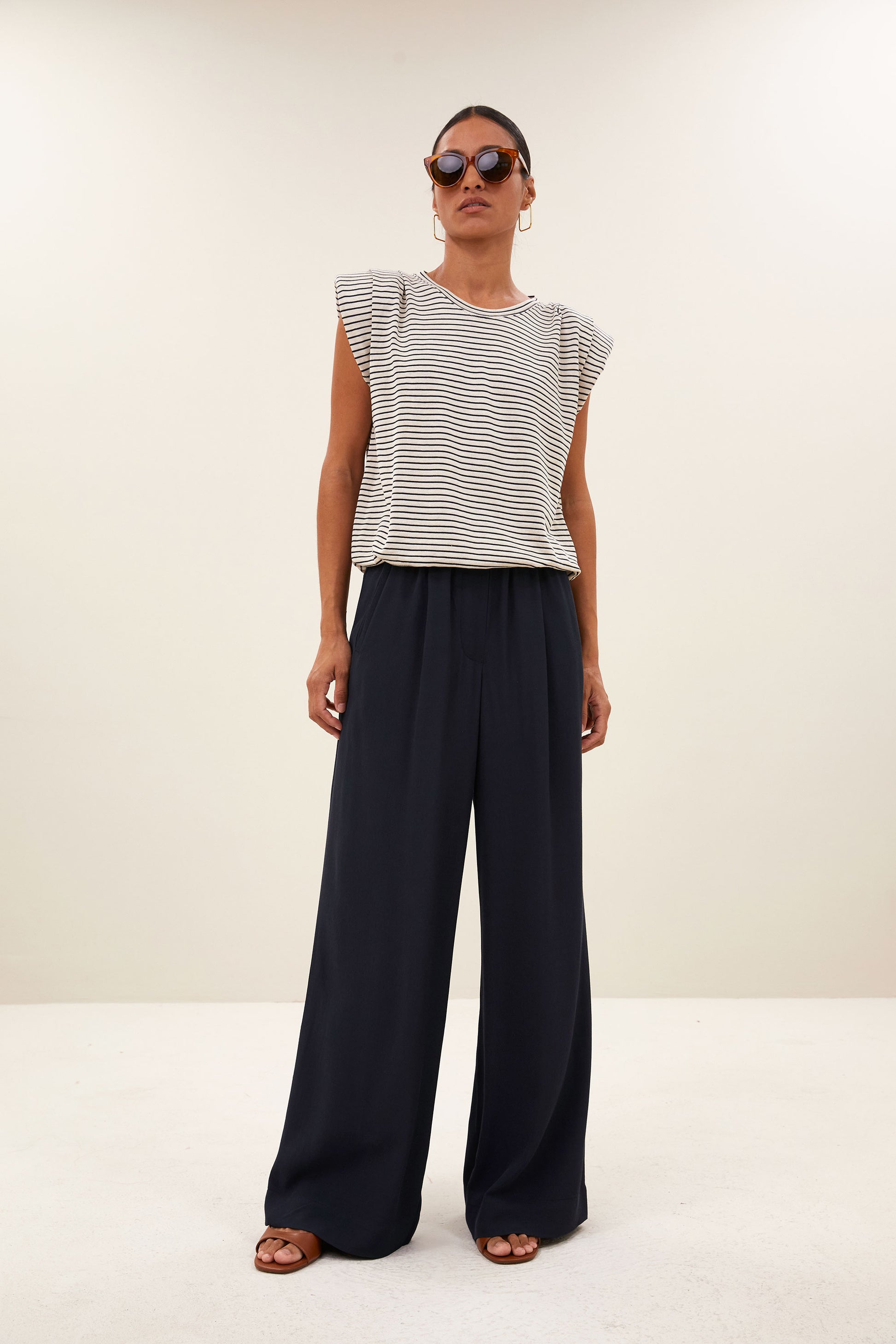 by-bar - nilou small stripe top admiral blue stripe - WERTE FREUNDE