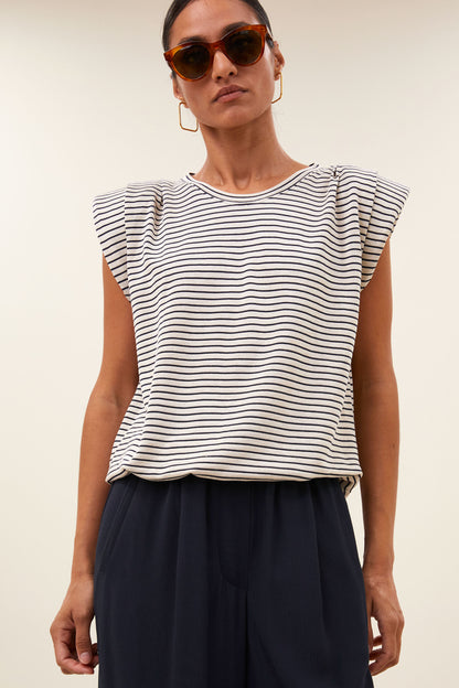 by-bar - nilou small stripe top admiral blue stripe - WERTE FREUNDE