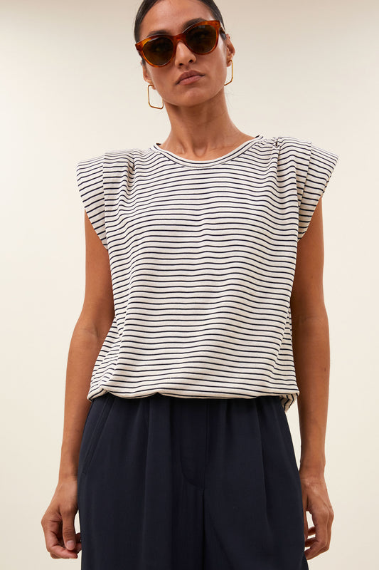 by-bar - nilou small stripe top admiral blue stripe - WERTE FREUNDE