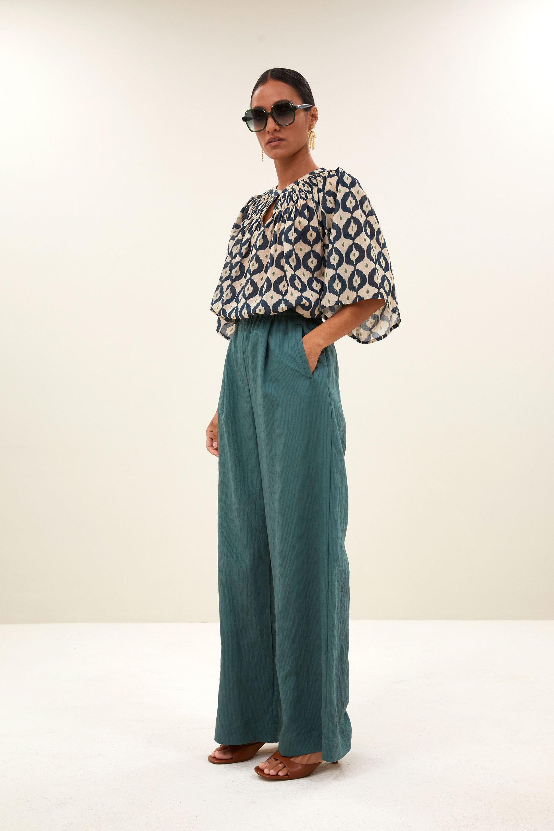 by-bar - celin stripe pants vintage green - WERTE FREUNDE
