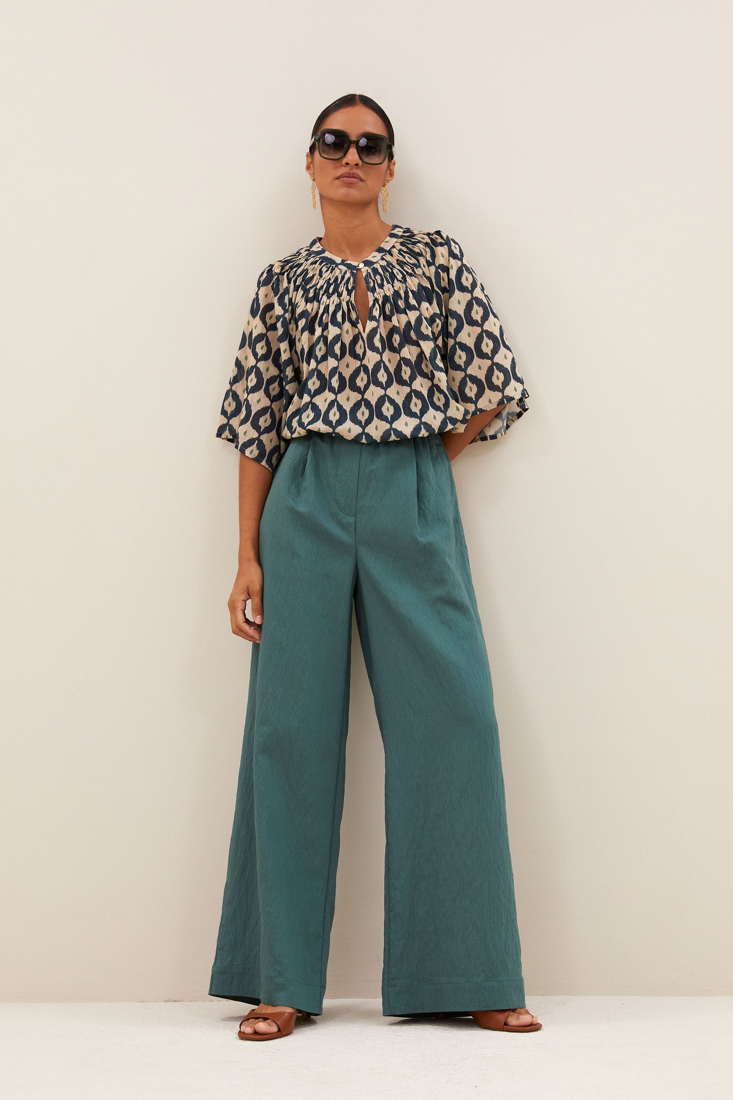 by-bar - celin stripe pants vintage green - WERTE FREUNDE