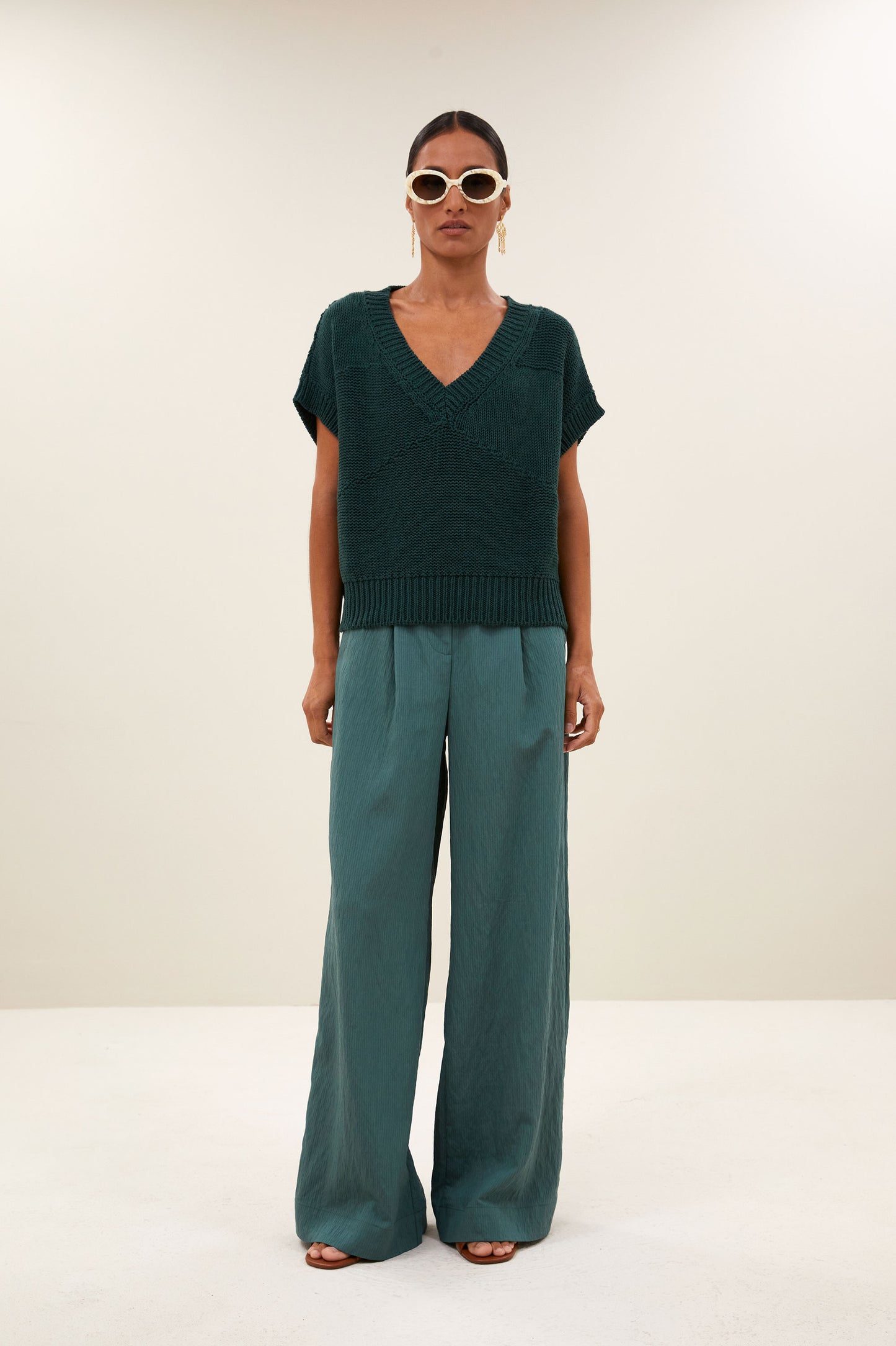 by-bar - celin stripe pants vintage green - WERTE FREUNDE