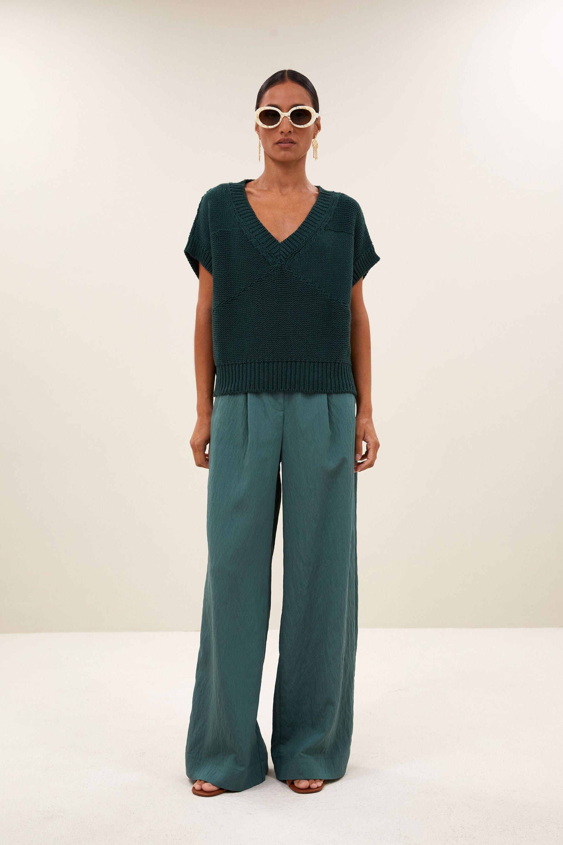 by-bar - celin stripe pants vintage green - WERTE FREUNDE