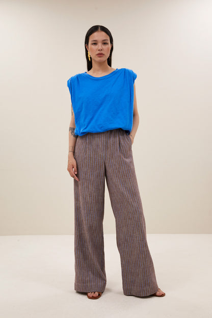 by-bar - benji melange stripe pants iced coffee stripe - WERTE FREUNDE