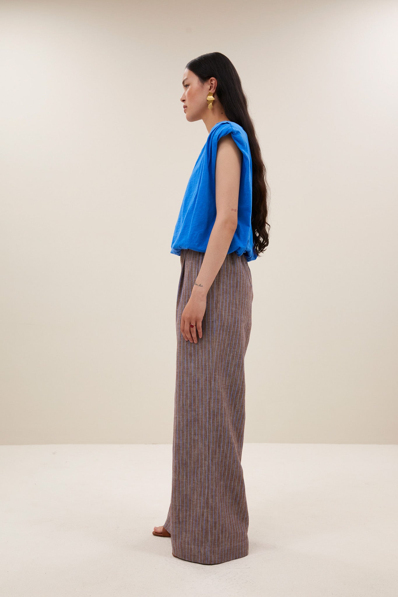 by-bar - benji melange stripe pants iced coffee stripe - WERTE FREUNDE