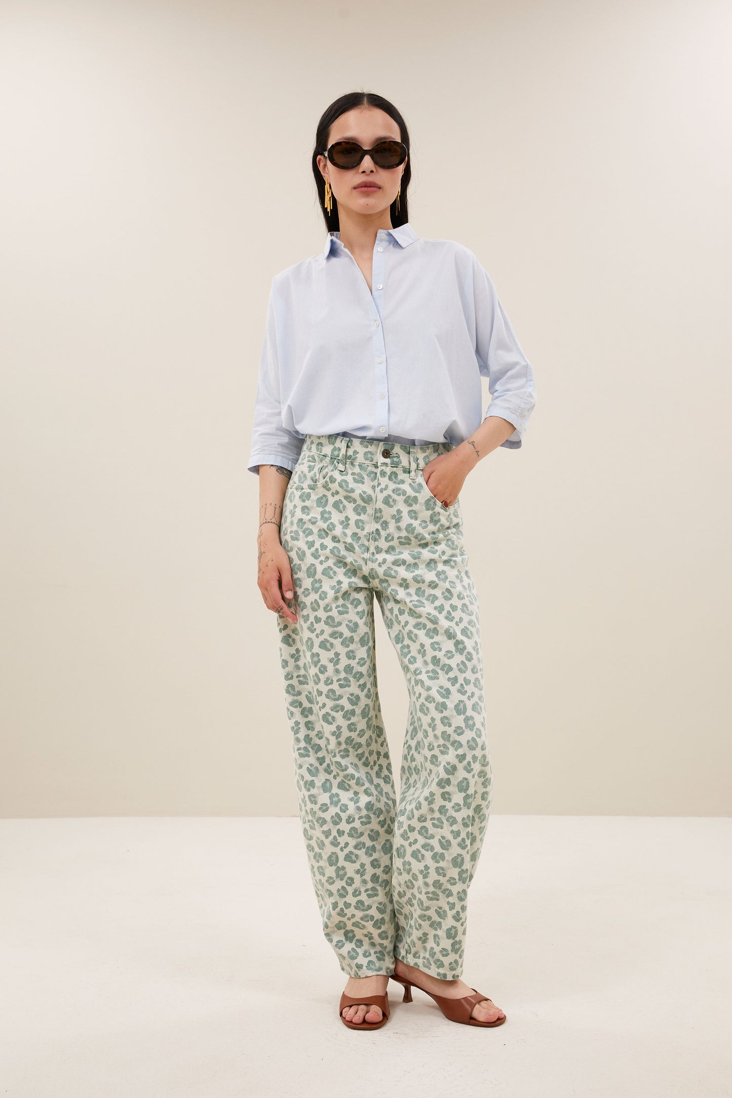 by-bar - lew green cheetah pants green cheetah - WERTE FREUNDE