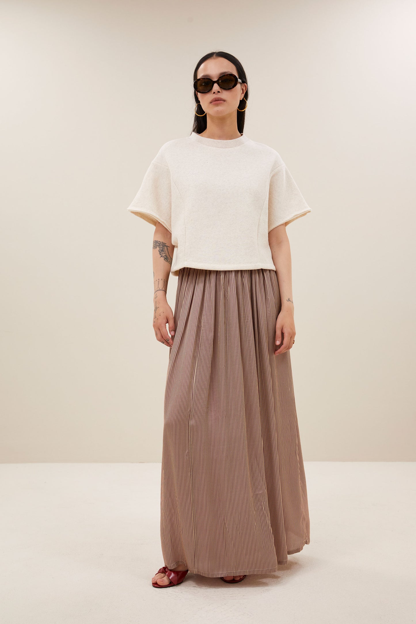by-bar - reva viscose stripe skirt wine stripe - WERTE FREUNDE