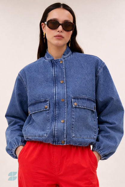 by-bar - maggie denim jacket mid denim - WERTE FREUNDE