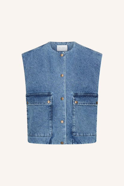 by-bar - Maggie denim sleeveless jacket mid denim - WERTE FREUNDE