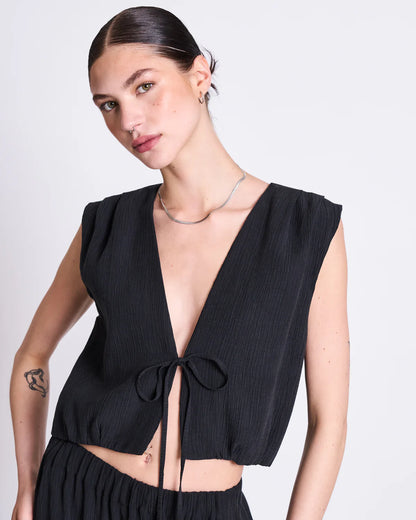 JAN N JUNE - STROGET Crinkle Tie Top black - WERTE FREUNDE