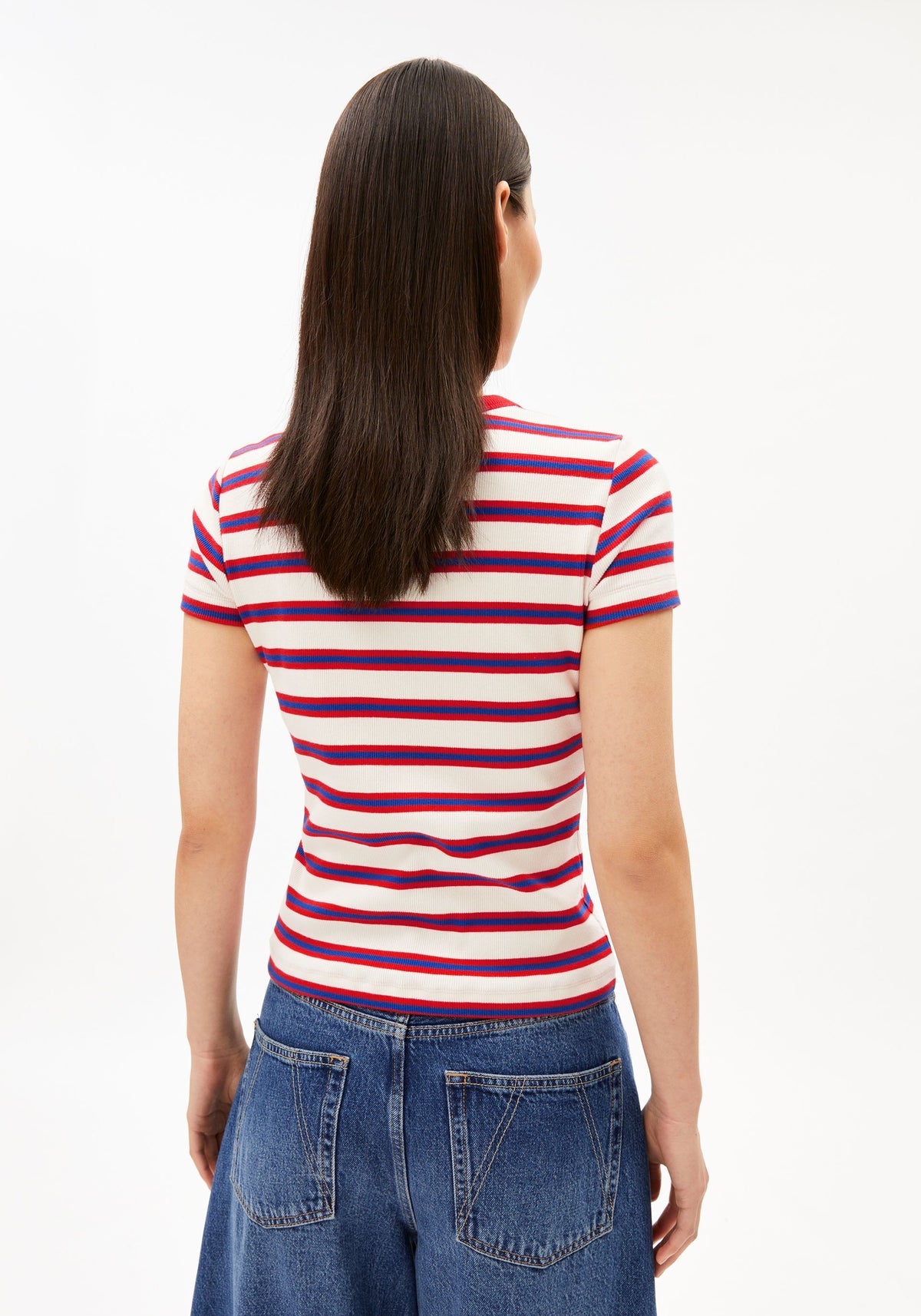 Armedangels - KARDAA GESTREIFTES RIPP-T-SHIRT light oatmilk-mars red-dynamo blue - WERTE FREUNDE
