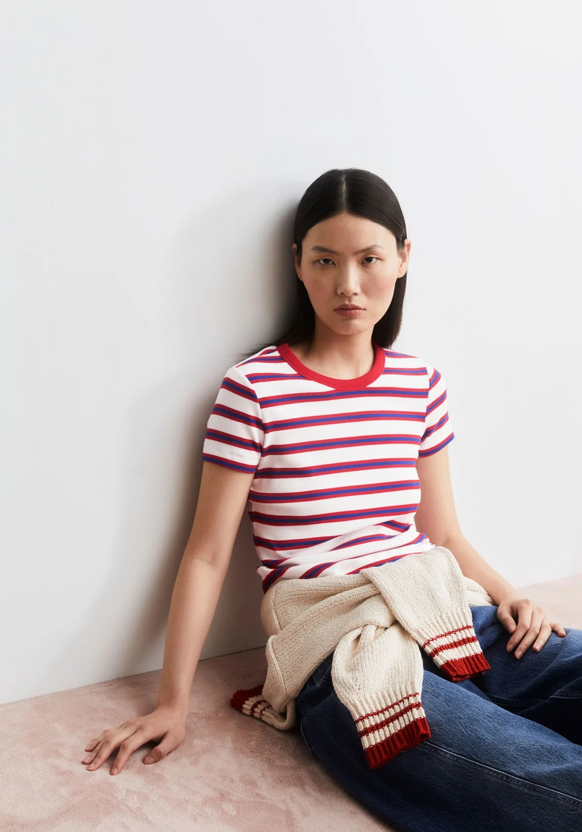 Armedangels - KARDAA GESTREIFTES RIPP-T-SHIRT light oatmilk-mars red-dynamo blue - WERTE FREUNDE