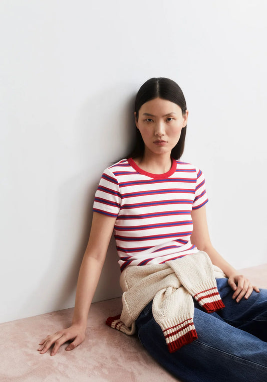 Armedangels - KARDAA GESTREIFTES RIPP-T-SHIRT light oatmilk-mars red-dynamo blue - WERTE FREUNDE