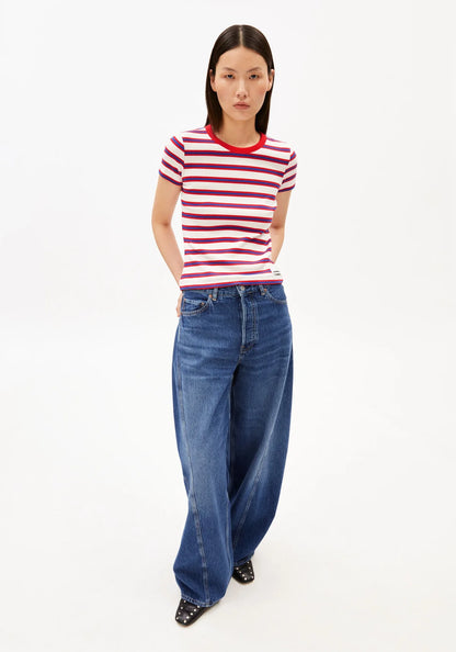 Armedangels - KARDAA GESTREIFTES RIPP-T-SHIRT light oatmilk-mars red-dynamo blue - WERTE FREUNDE