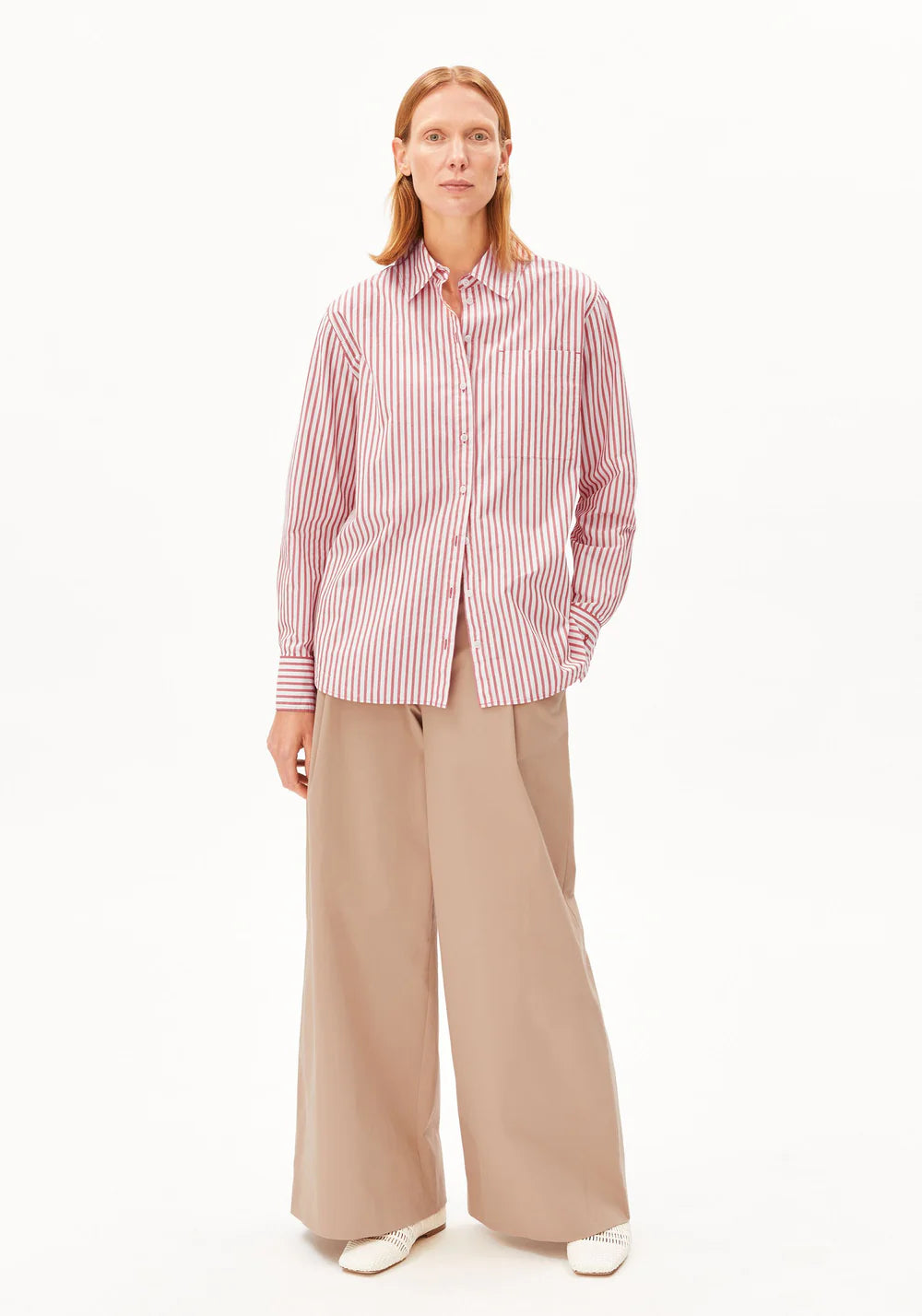 Armedangels - GESTREIFTE LOOSE FIT BLUSE oatmilk-mars red - WERTE FREUNDE