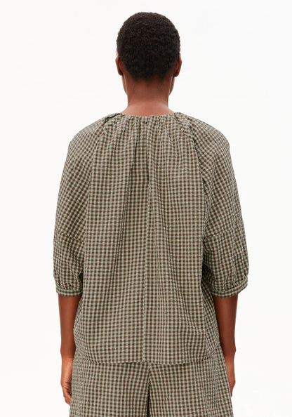 Armedangels - VICHY SEERSUCKER BLOUSE foam-dried palm - WERTE FREUNDE