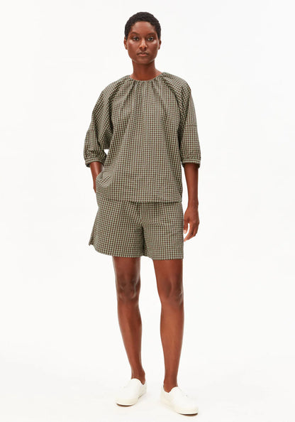 Armedangels - VICHY SEERSUCKER BLOUSE foam-dried palm - WERTE FREUNDE