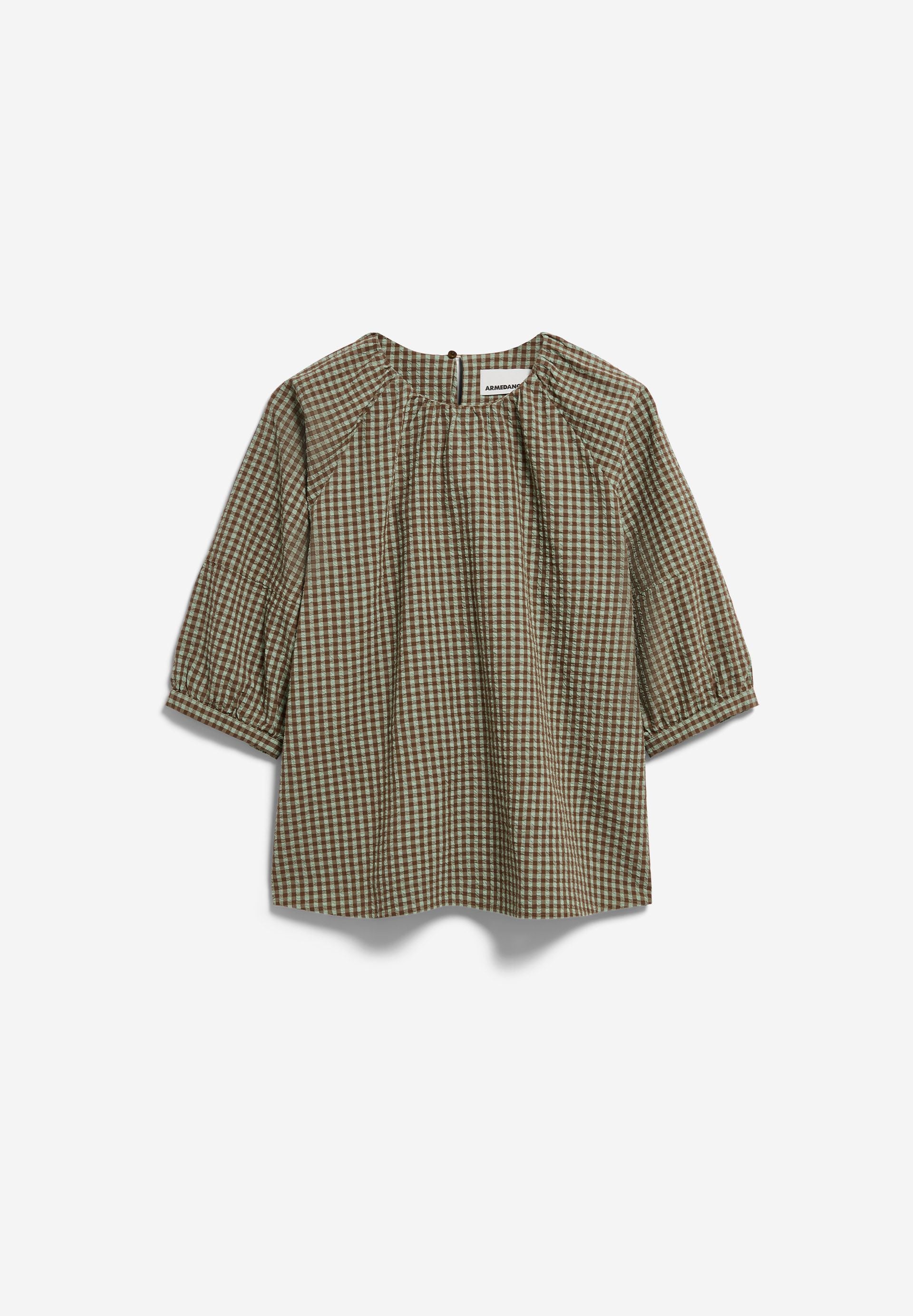 Armedangels - VICHY SEERSUCKER BLOUSE foam-dried palm - WERTE FREUNDE