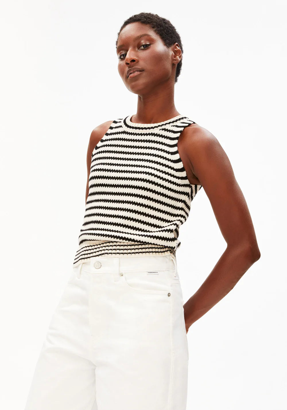 Armedangels - STRIPE KNIT TOP undyed-black - WERTE FREUNDE