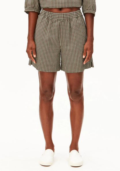 Armedangels - VICHY SEERSUCKER SHORT foam-dried palm - WERTE FREUNDE