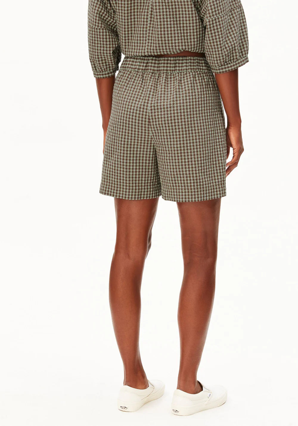 Armedangels - VICHY SEERSUCKER SHORT foam-dried palm - WERTE FREUNDE