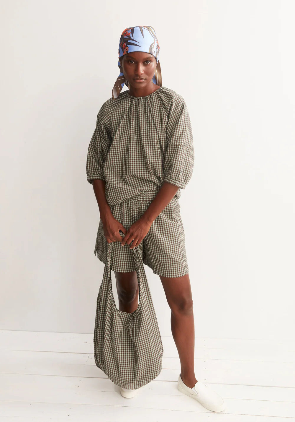 Armedangels - VICHY SEERSUCKER SHORT foam-dried palm - WERTE FREUNDE