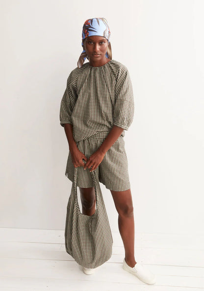 Armedangels - VICHY SEERSUCKER SHORT foam-dried palm - WERTE FREUNDE