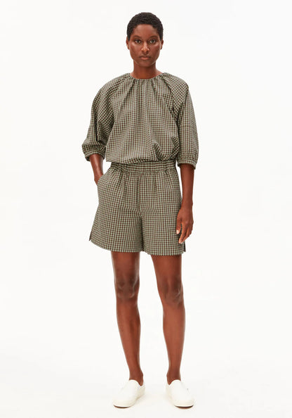 Armedangels - VICHY SEERSUCKER SHORT foam-dried palm - WERTE FREUNDE